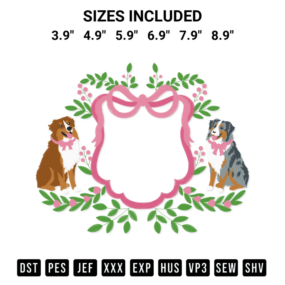 Elevate your next project with our Australian Shepherd Frame Embroidery Design embroidery file. Shop high-quality digital patterns instantly at Designspacks.com. Available sizes: 3.9", 4.9", 5.9", 6.9", 7.9", 8.9".