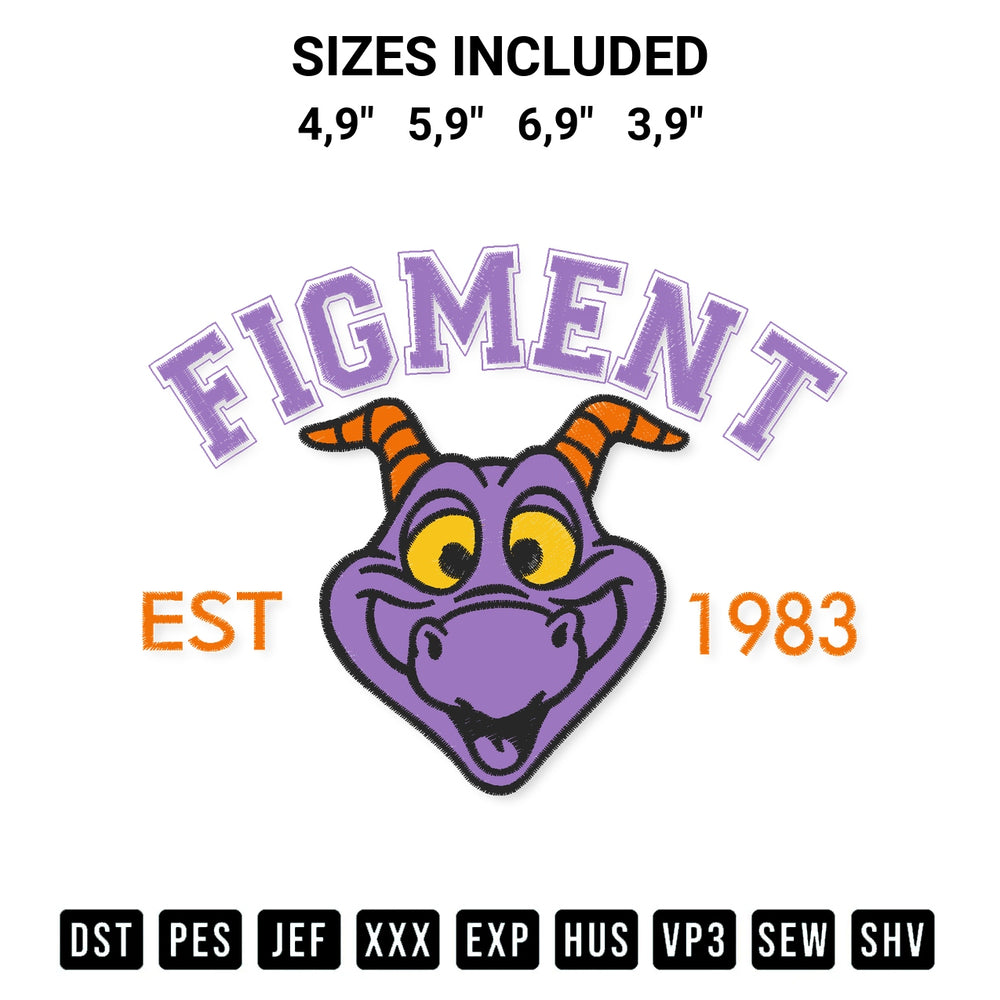 Download the Disney Figment Est 1983 One Little Spark Embroidery Design machine embroidery design exclusively at Designspacks.com. Premium digitized pattern for apparel and DIY crafts. Available sizes: 4,9", 5,9", 6,9", 3,9".