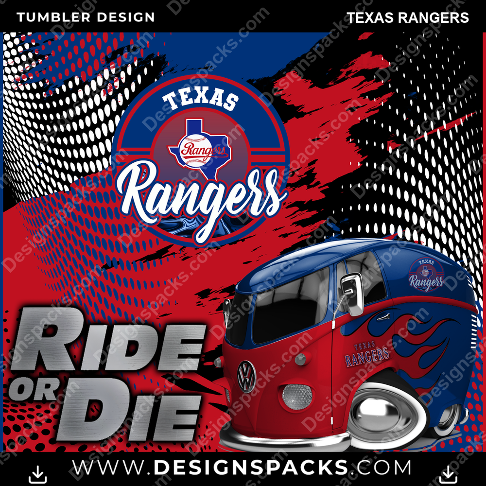 Baseball Ride or Die Texas Rangers Tumbler Digital Wrap Design