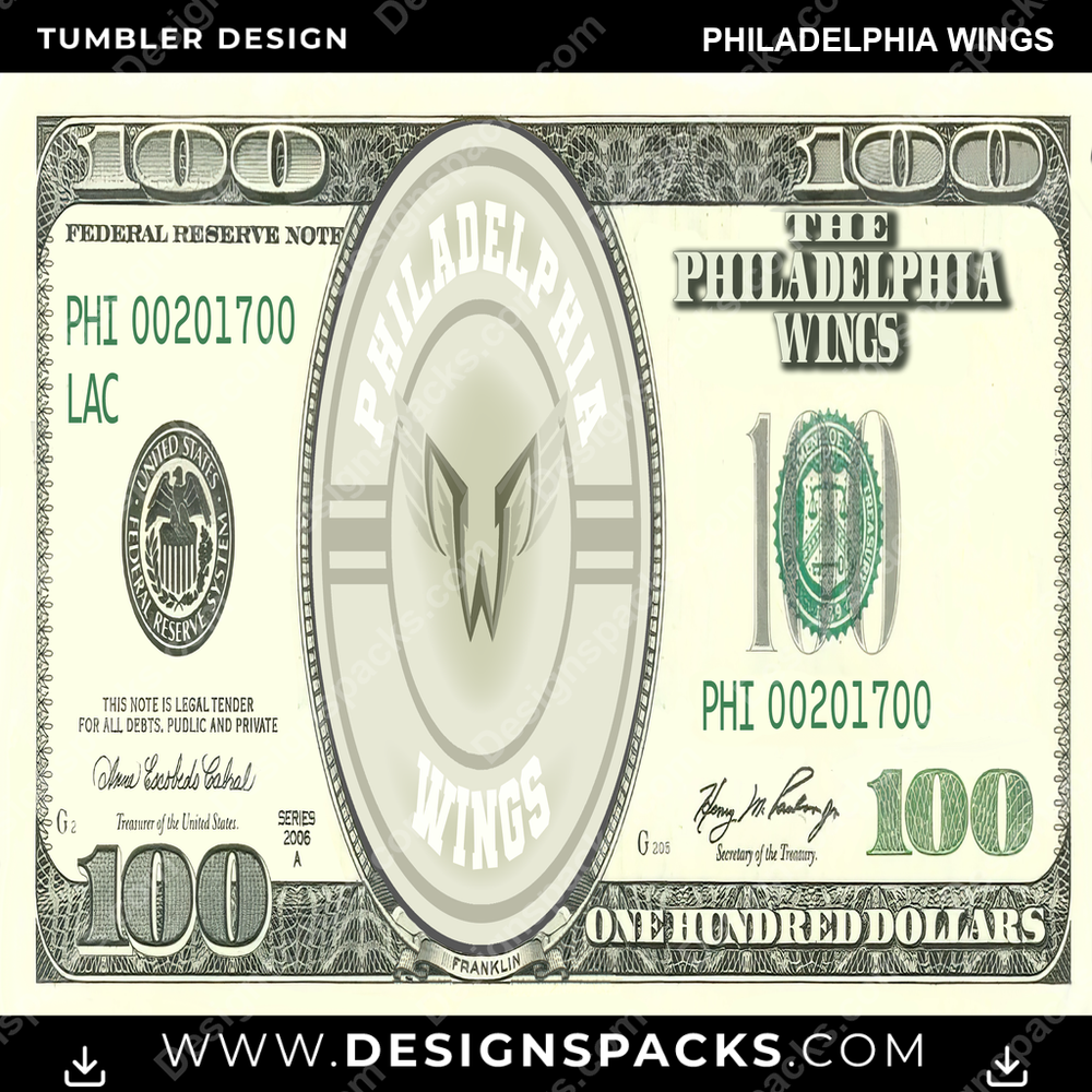 Lacrosse 100 Dollar Bill Philadelphia Wings PLL Lacrosse Tumbler Digital Wrap Design Download