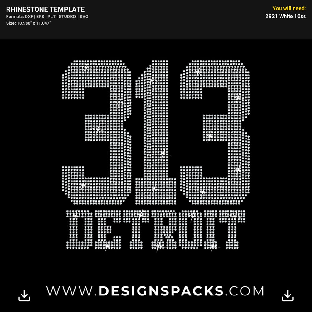 313 Detroit Rhinestone Digital Template