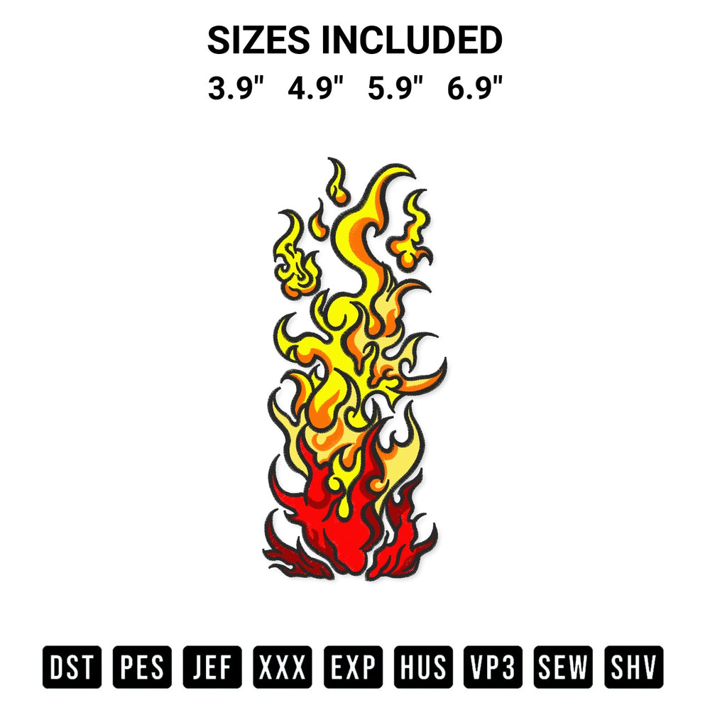 Create amazing crafts with the Fire Flames Embroidery Design embroidery file. High-quality digital download from Designspacks.com, perfect for beginners and pros. Available sizes: 3.9", 4.9", 5.9", 6.9".