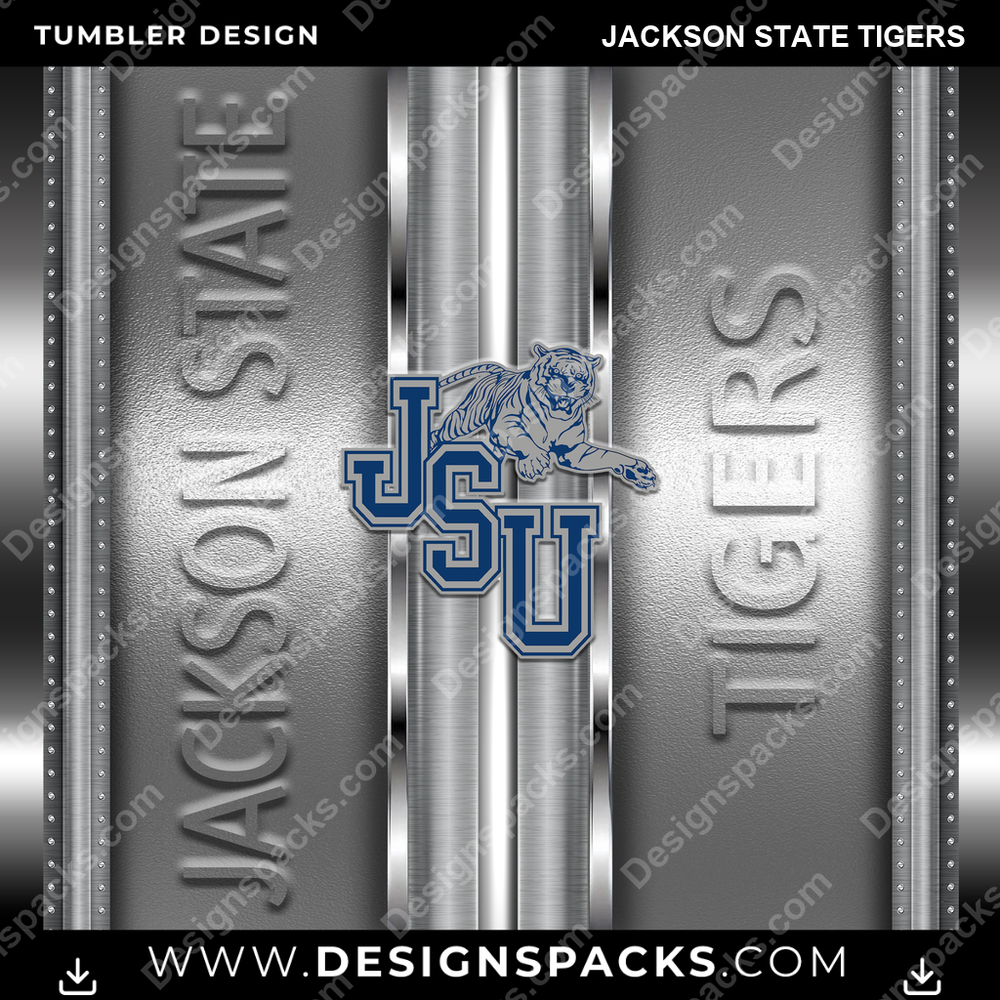 College Sport Metallic Jackson State Tigers Tumbler Digital Wrap Design