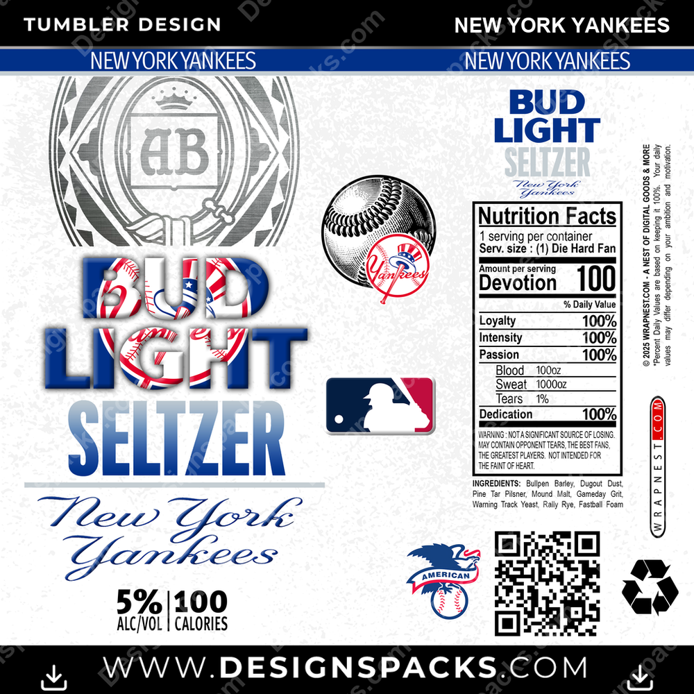 Baseball Bud Light Seltzer New York Yankees Tumbler Digital Wrap Design