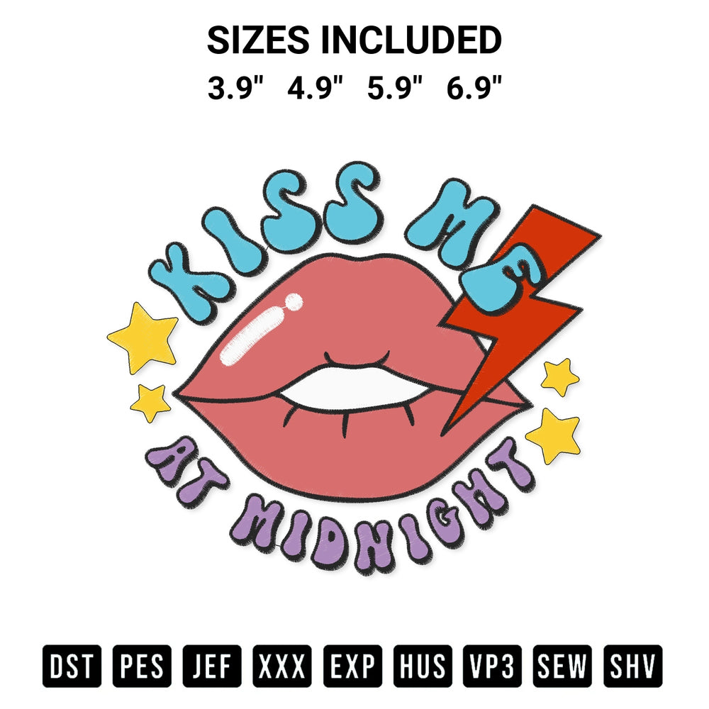 Elevate your next project with our Lips Kiss Me At Midnight Retro Vintage Valentines Day Embroidery Design embroidery file. Shop high-quality digital patterns instantly at Designspacks.com. Available sizes: 3.9", 4.9", 5.9", 6.9".