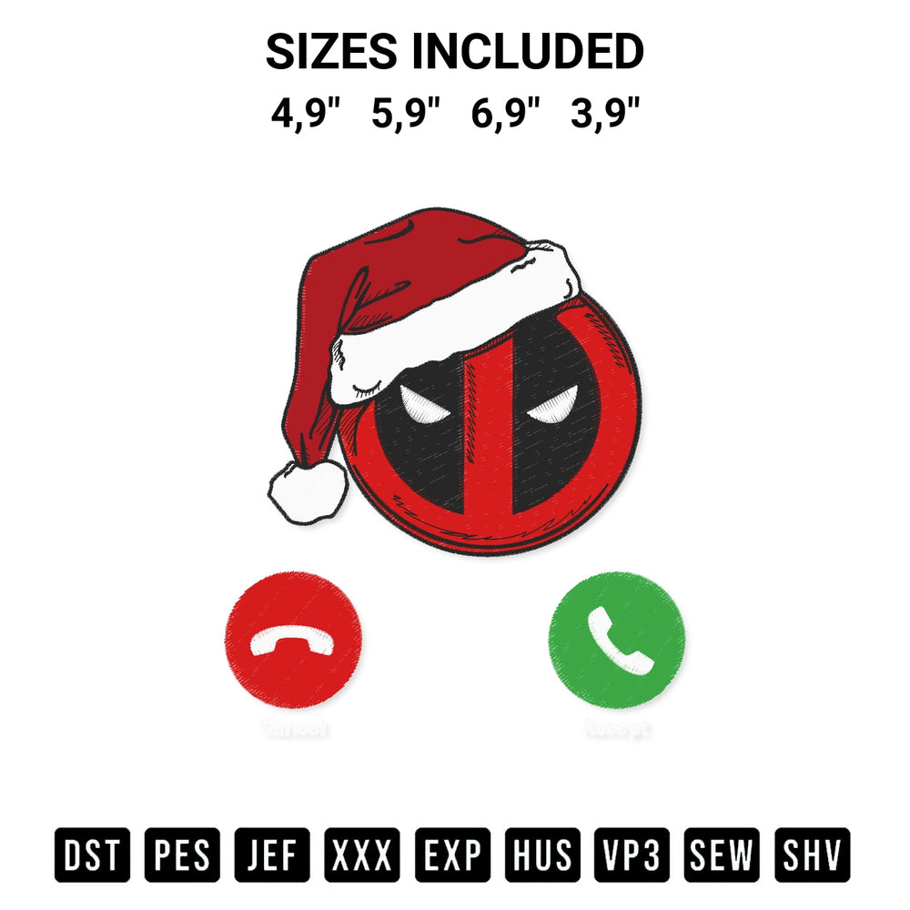 Stitch like a pro with the Santa Deadpool Is Calling Christmas Marvel Superhero Ugly Christmas Embroidery Design embroidery pattern from Designspacks.com. High-quality digital machine embroidery file. Available sizes: 4,9", 5,9", 6,9", 3,9".