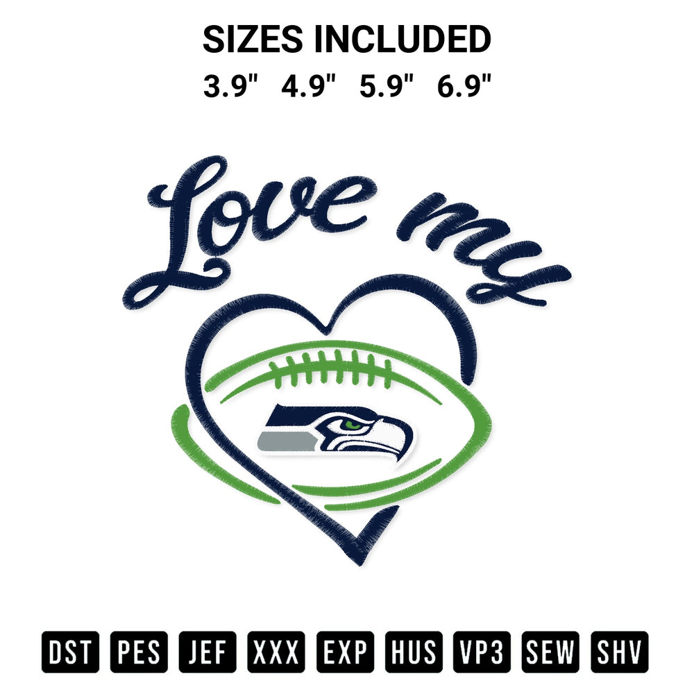 Get the Love My Seattle Seahawks Embroidery Design embroidery design for your custom crafts! Premium digitized files available for instant download at Designspacks.com. Available sizes: 3.9", 4.9", 5.9", 6.9".