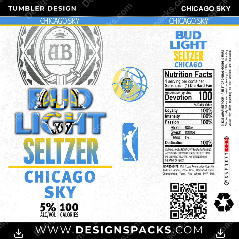 Basketball Bud Light Seltzer Chicago Sky Tumbler Digital Wrap Design