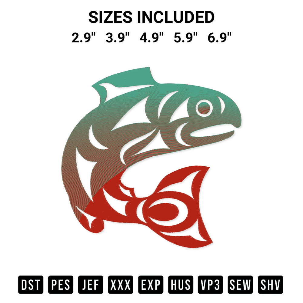 Create amazing crafts with the Haida Fish 3 Embroidery Design embroidery file. High-quality digital download from Designspacks.com, perfect for beginners and pros. Available sizes: 2.9", 3.9", 4.9", 5.9", 6.9".