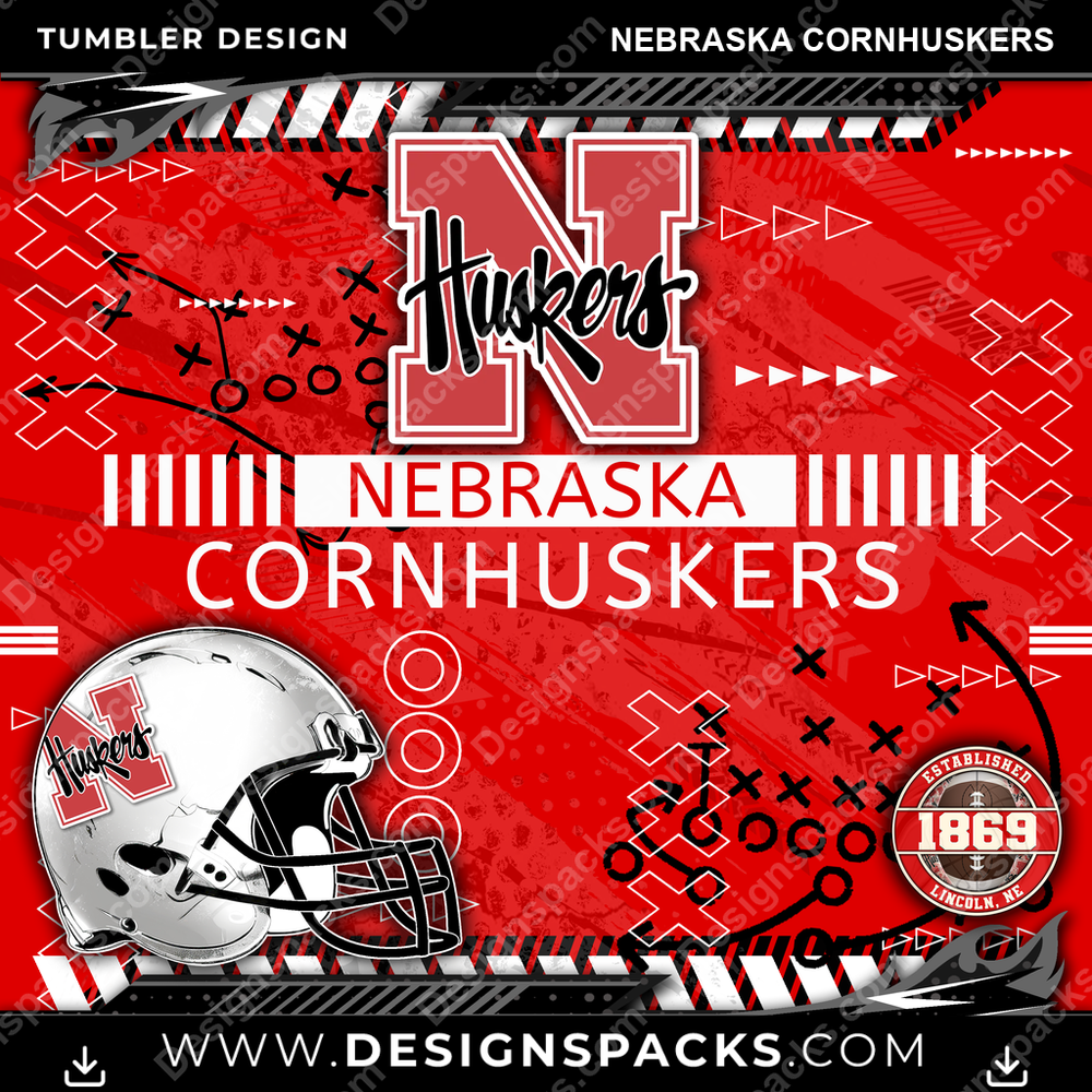 College Sport Xs & Os Nebraska Cornhuskers Tumbler Digital Wrap Design