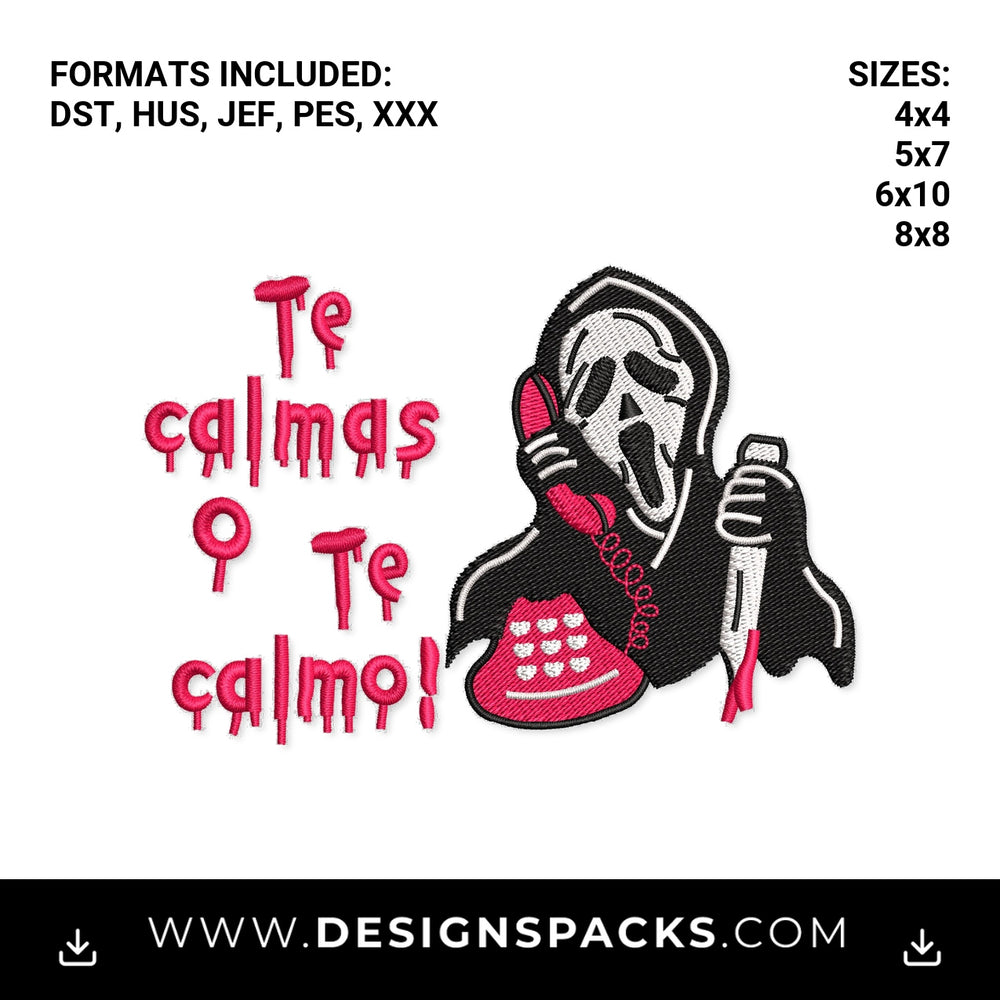 Te Calmas O Te Calmo Scream Ghostface Embroidery Design - Instant digital download pattern at Designspacks.com