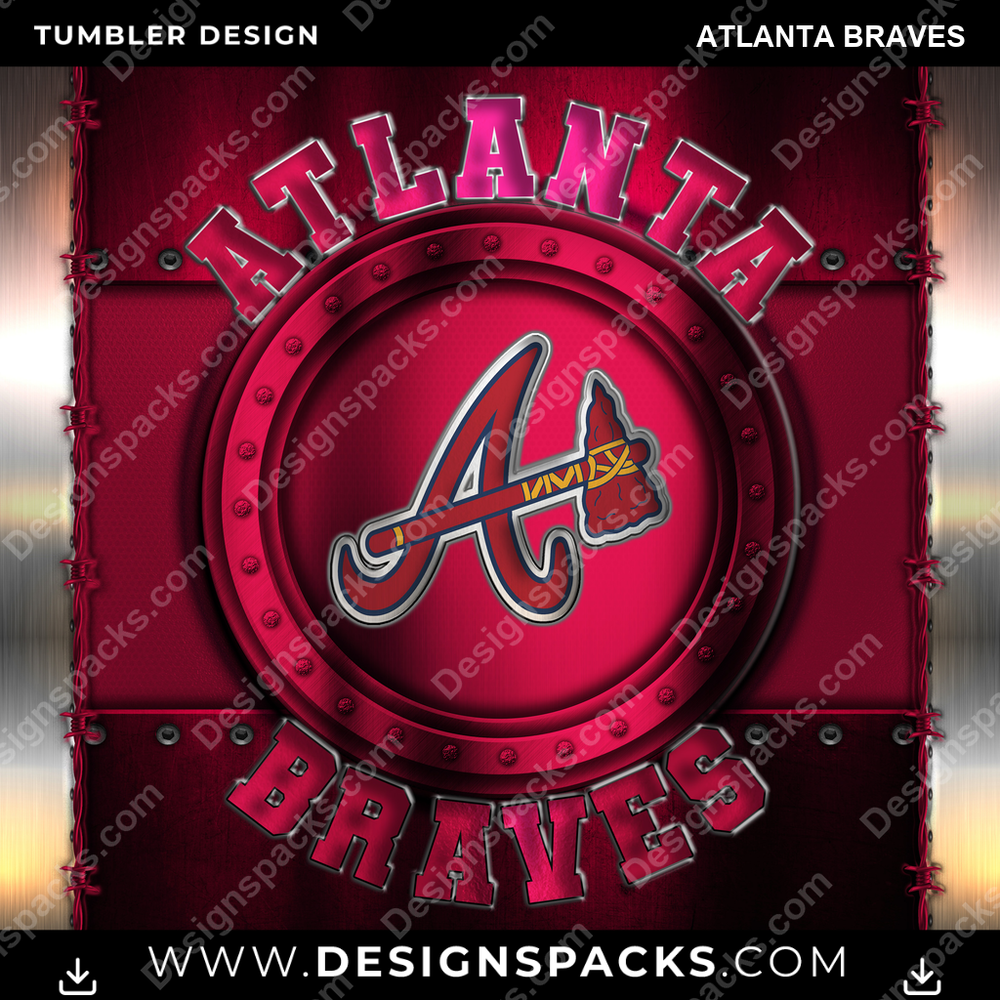 Baseball Metal Atlanta Braves Tumbler Digital Wrap Design