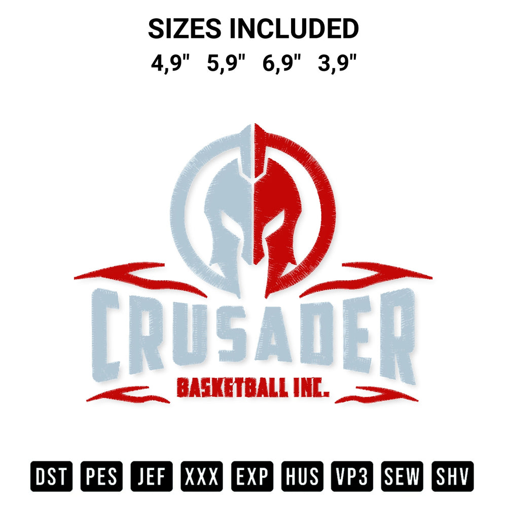 Stitch like a pro with the Crusader Basketball Logo Embroidery Design embroidery pattern from Designspacks.com. High-quality digital machine embroidery file. Available sizes: 4,9", 5,9", 6,9", 3,9".
