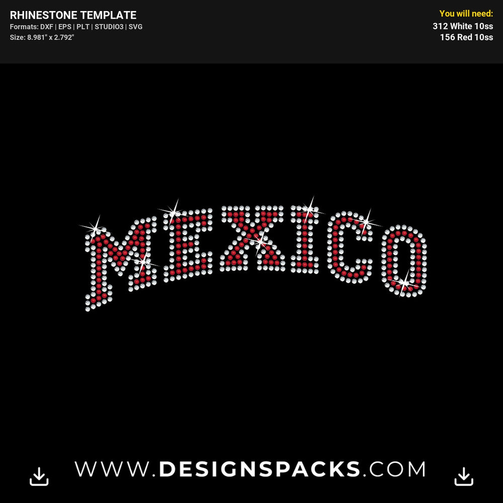 Mexico Word Outline And Fill In Rhinestone Digital Template