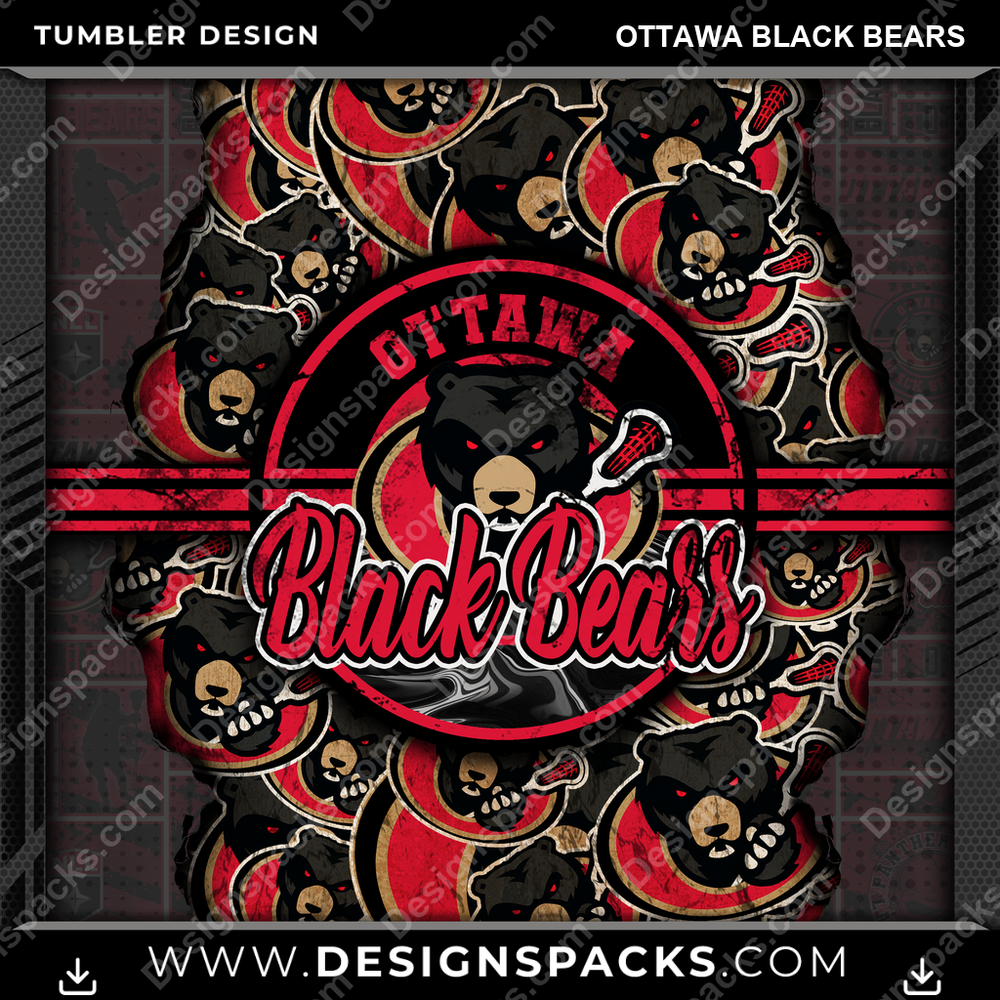Lacrosse Ripped Ottawa Black Bears Tumbler Digital Wrap Design