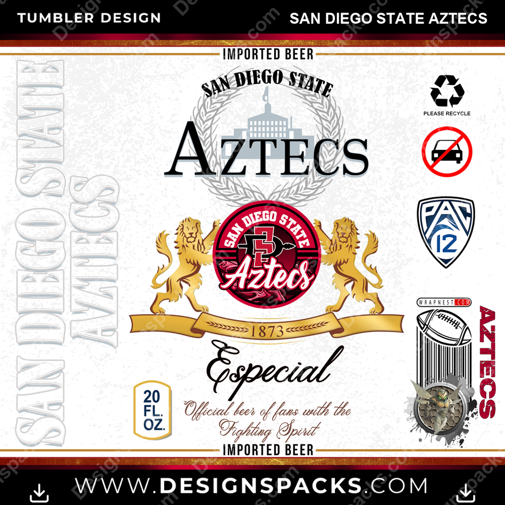 College Sport Modelo San Diego State Aztecs NCAA College Sport Tumbler Digital Wrap Design Download