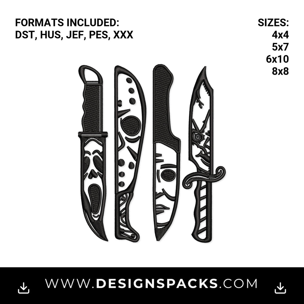 Horror Movie Slasher Knives Embroidery Design - Instant digital download pattern at Designspacks.com