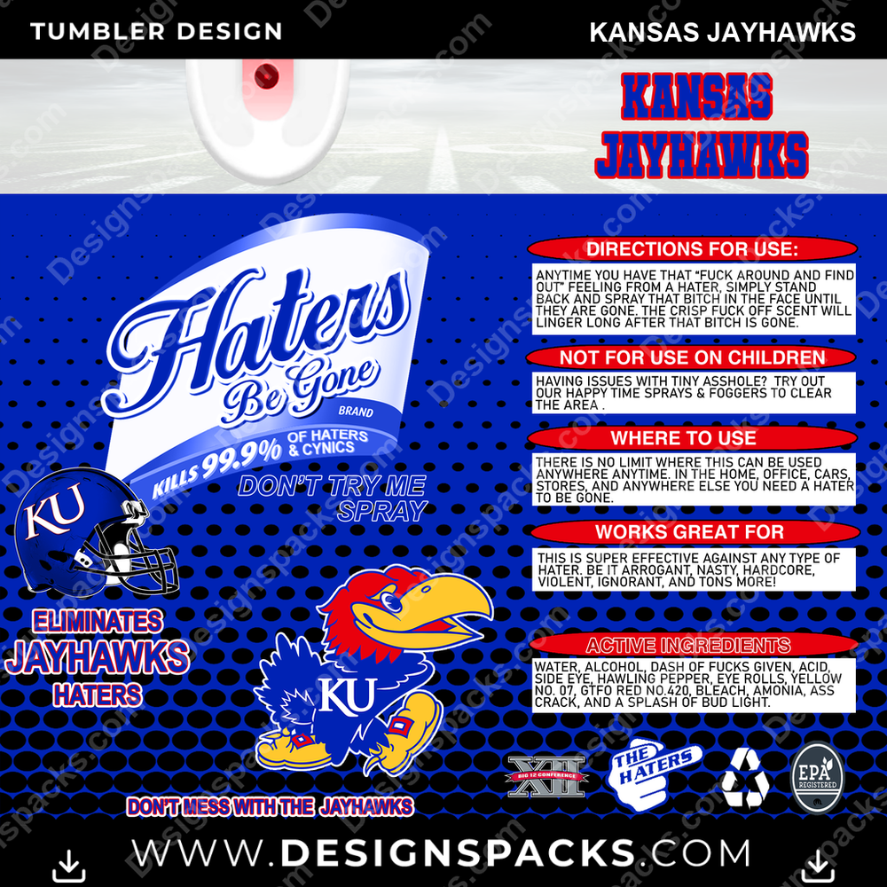 College Sport Haters Be Gone Kansas Jayhawks Tumbler Digital Wrap Design