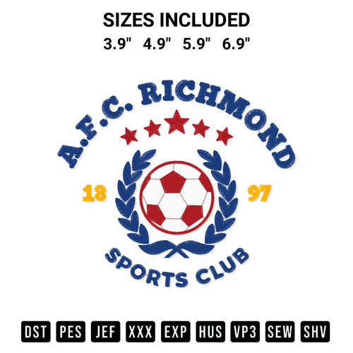 Get the Richmond Embroidery Design embroidery design for your custom crafts! Premium digitized files available for instant download at Designspacks.com. Available sizes: 3.9