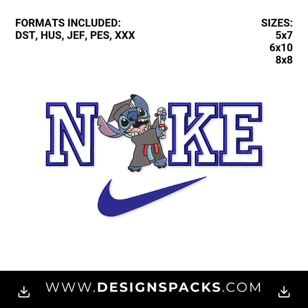 Graduation Stitch Nike Swoosh Logo Embroidery Design - Instant digital download pattern at Designspacks.com