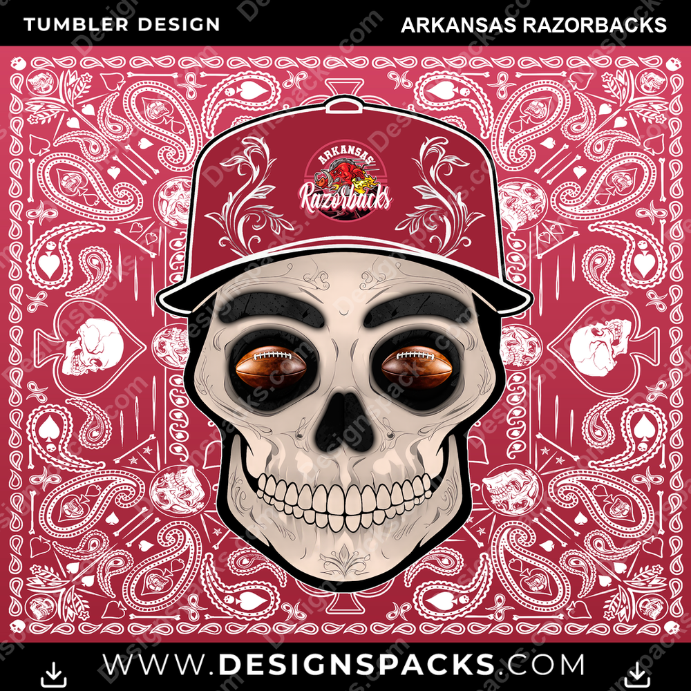 College Sport Skull Handkerchief Arkansas Razorbacks NCAA College Sport Tumbler Digital Wrap Design Download
