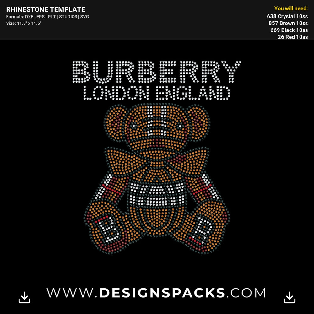 Burberry Bear Rhinestone Digital Template