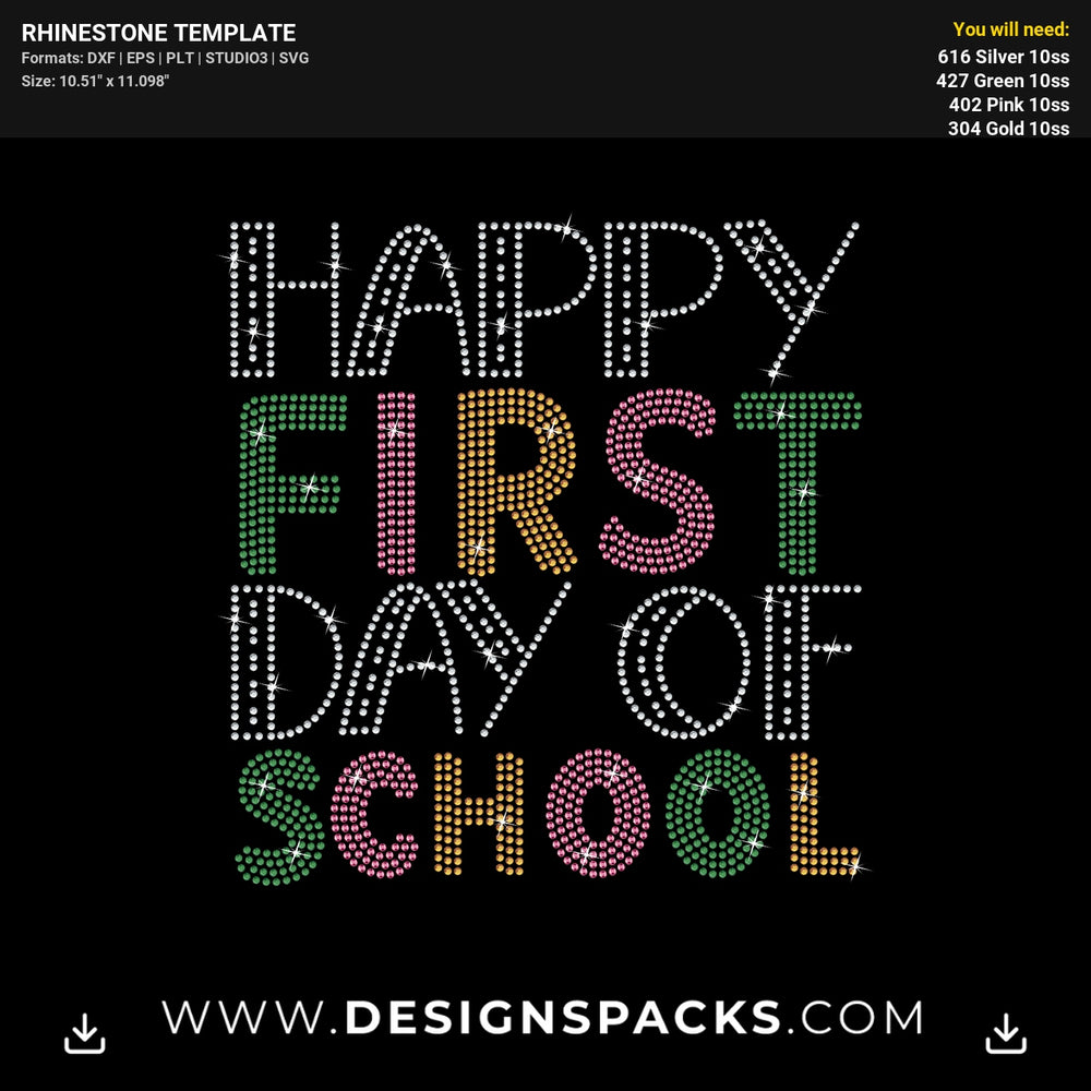 Happy First Day Of School Two Rhinestone Digital Template