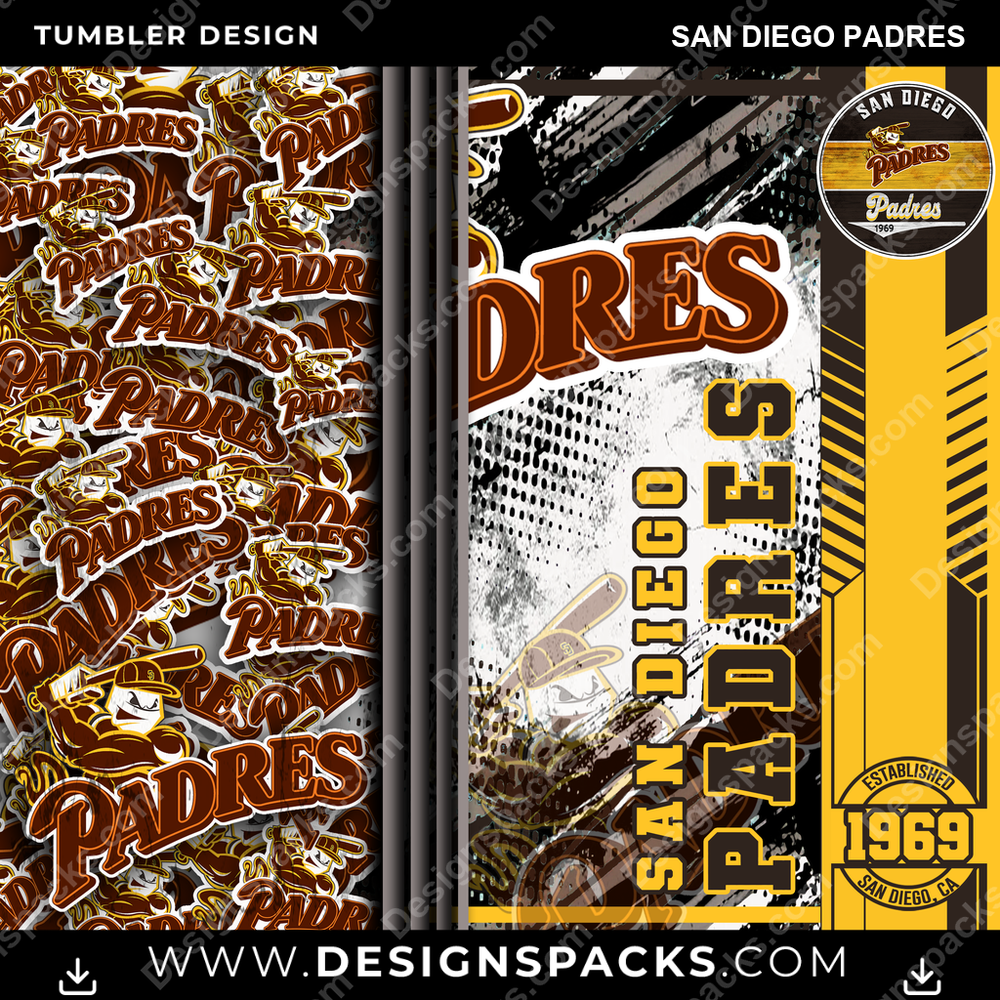 Baseball Sports San Diego Padres MLB Baseball Tumbler Digital Wrap Design Download