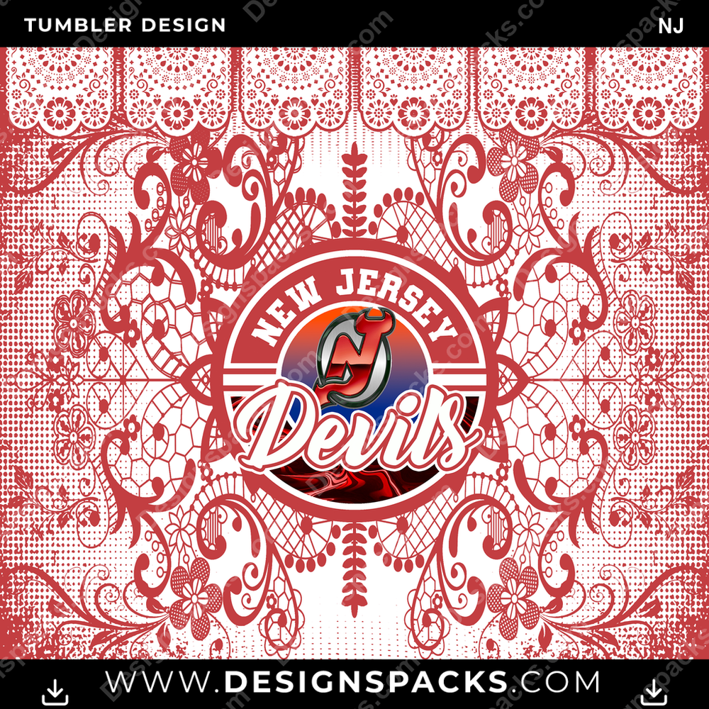 Ice Hockey Lace & Logos NJ Tumbler Digital Wrap Design