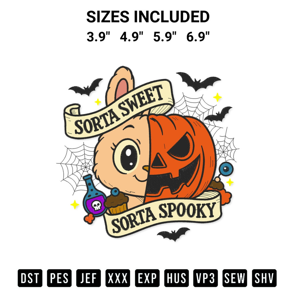 Add a unique touch to your apparel with the Sorta Sweet Sorta Spooky Embroidery Design embroidery file. Premium instant download available now on Designspacks.com. Available sizes: 3.9", 4.9", 5.9", 6.9".