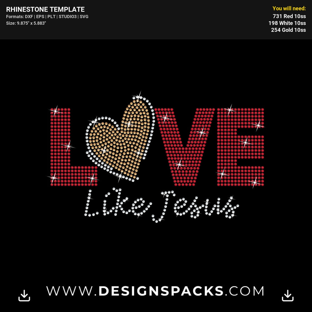 Love Like Jesus Gold Heart Rhinestone Digital Template