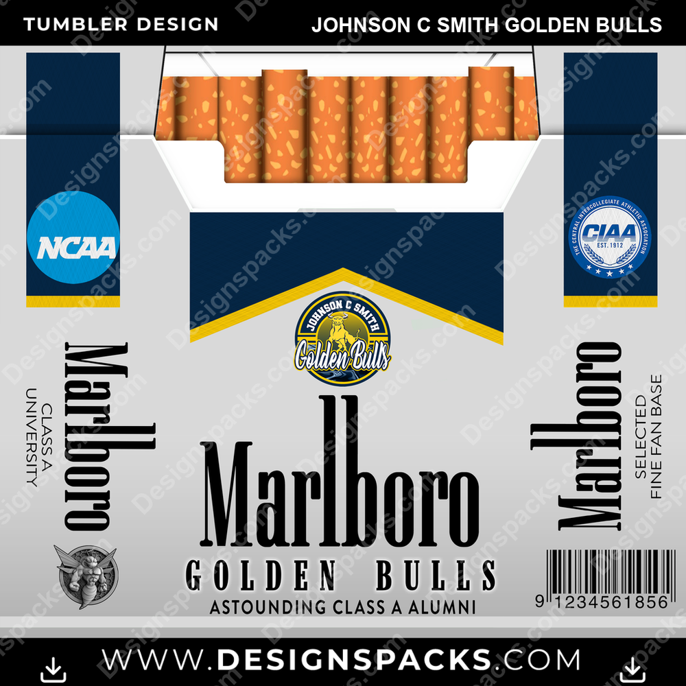 College Sport Marlboro Johnson C Smith Golden Bulls Tumbler Digital Wrap Design