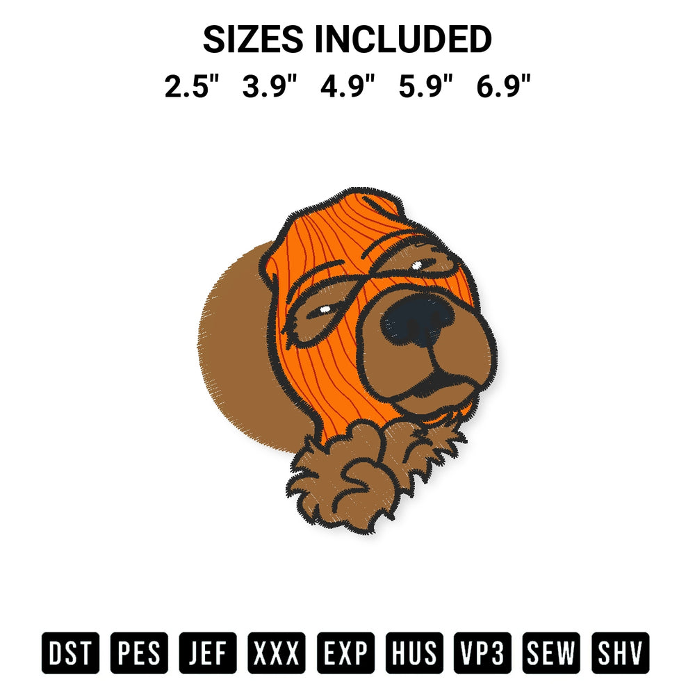 Create amazing crafts with the Orange Dog In Balaclava Embroidery Design embroidery file. High-quality digital download from Designspacks.com, perfect for beginners and pros. Available sizes: 2.5", 3.9", 4.9", 5.9", 6.9".