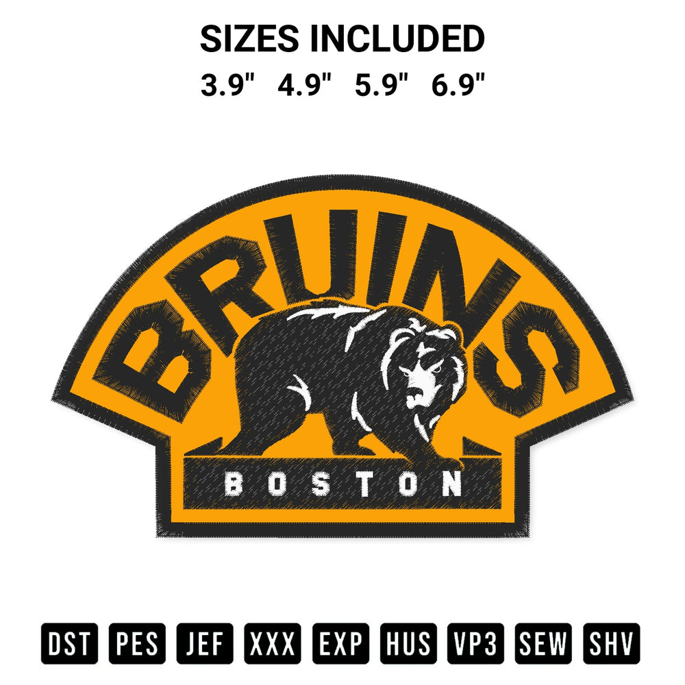 Download the Boston Bruins With Bear Team Logo Embroidery Design machine embroidery design exclusively at Designspacks.com. Premium digitized pattern for apparel and DIY crafts. Available sizes: 3.9", 4.9", 5.9", 6.9".