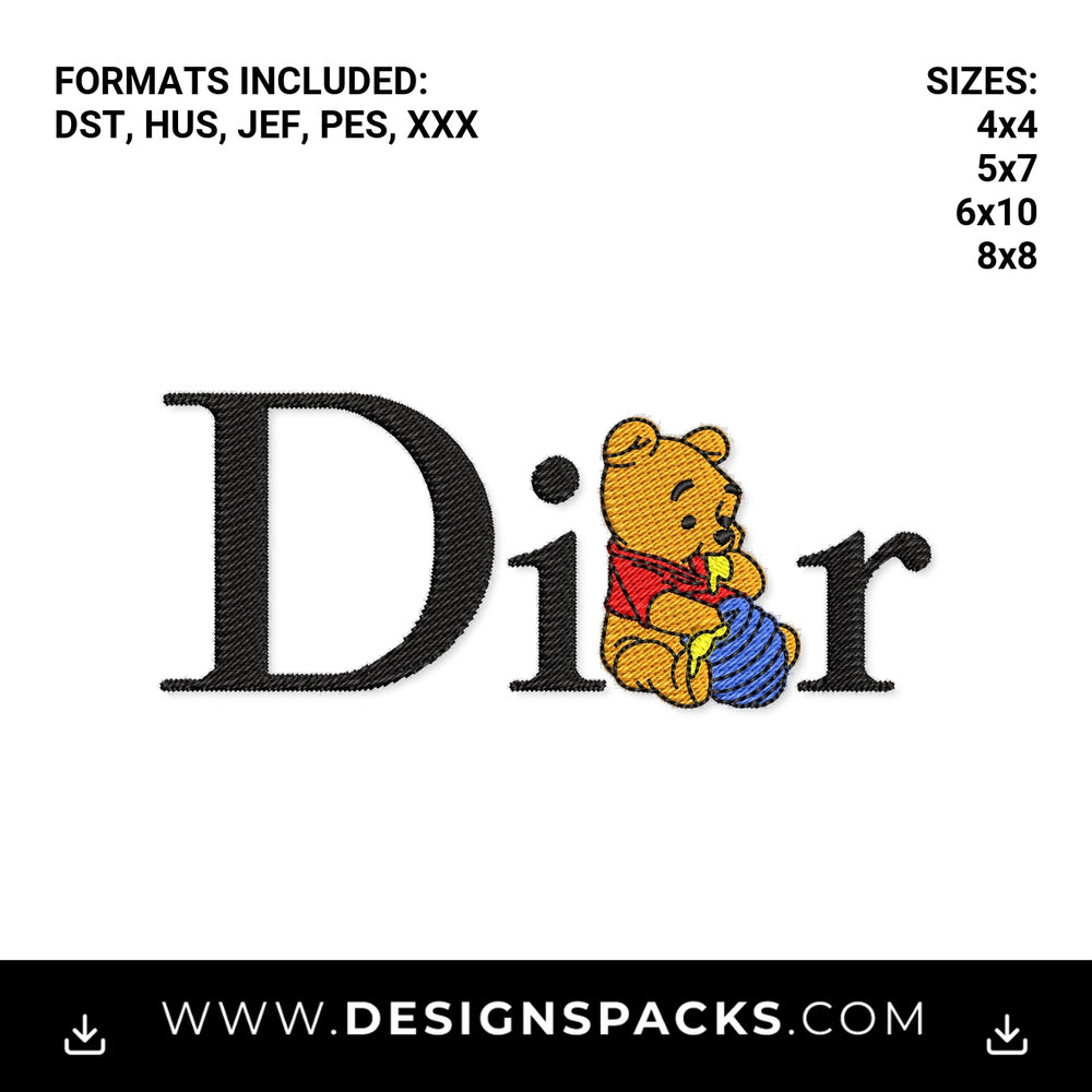 Winnie The Pooh Dior Honey Logo Embroidery Design - Instant digital download pattern at Designspacks.com