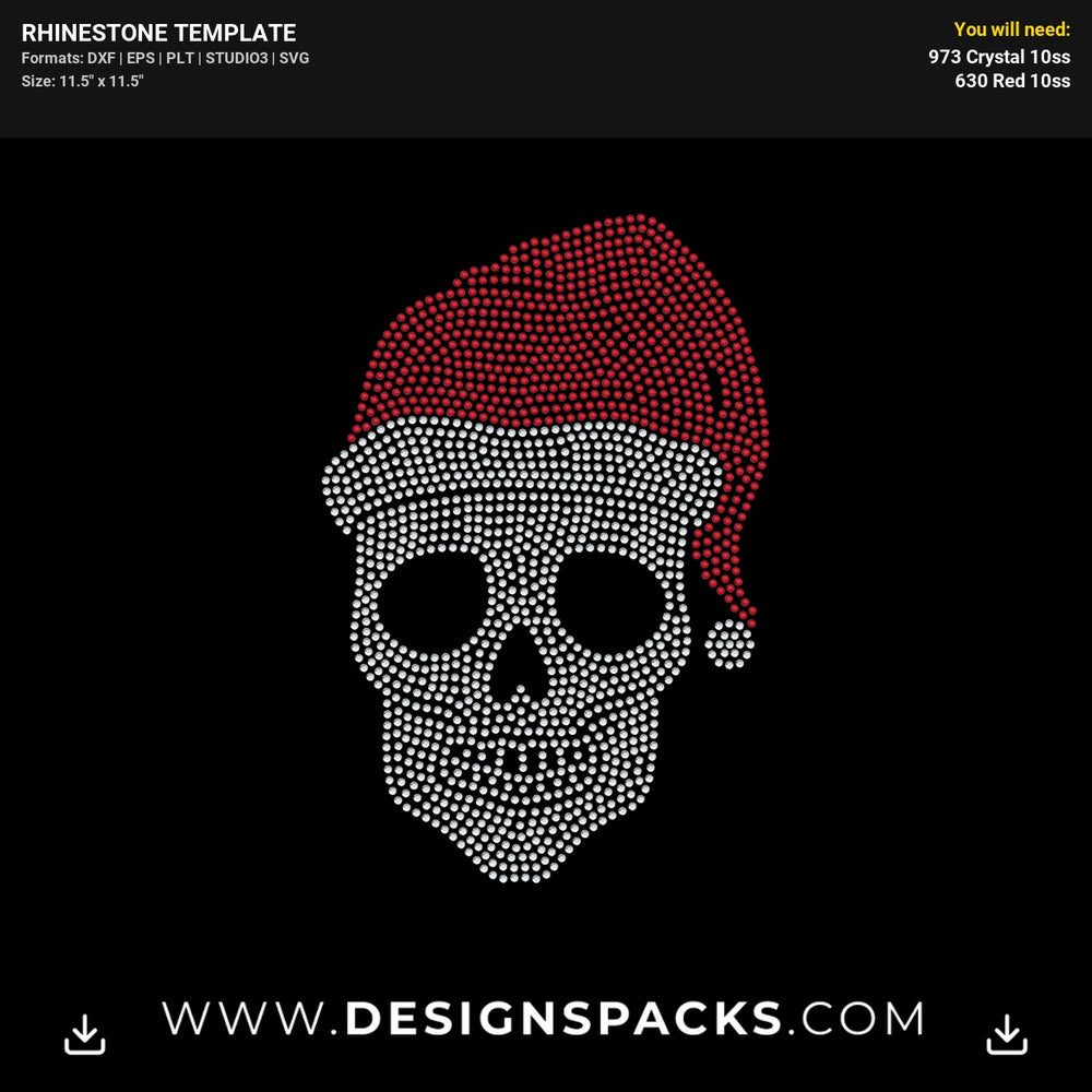 Skull Santa Hat Rhinestone Digital Template
