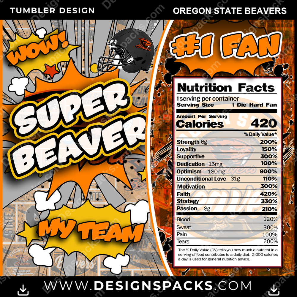 College Sport Super Team Oregon State Beavers Tumbler Digital Wrap Design