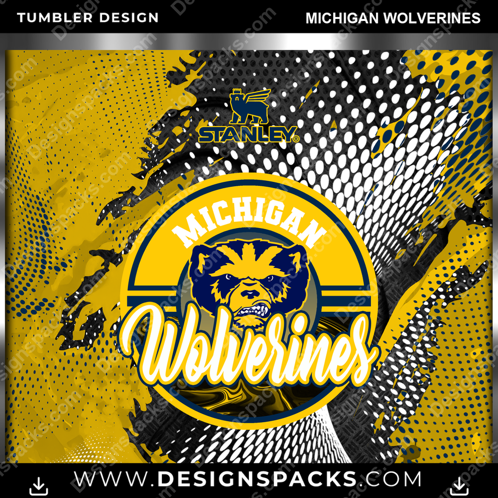 College Sport Stanley Michigan Wolverines Tumbler Digital Wrap Design