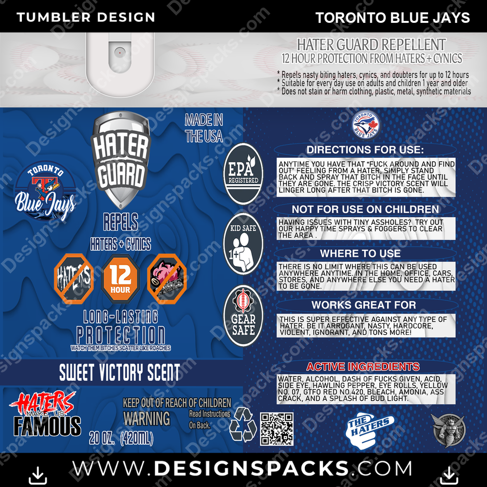 Baseball Hater Guard Toronto Blue Jays Tumbler Digital Wrap Design