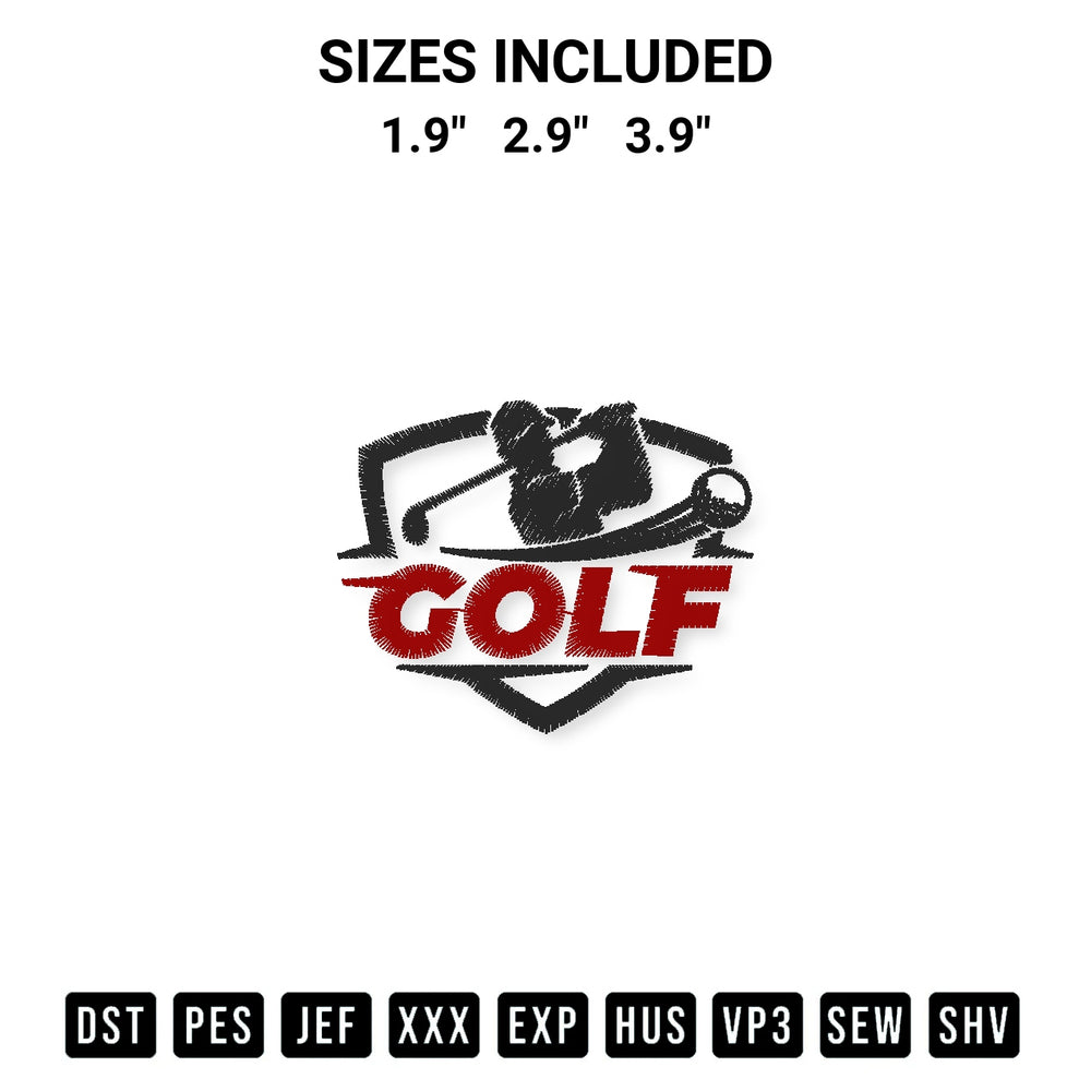 Add a unique touch to your apparel with the Golf Sport Silhouette Logo Embroidery Design embroidery file. Premium instant download available now on Designspacks.com. Available sizes: 1.9", 2.9", 3.9".