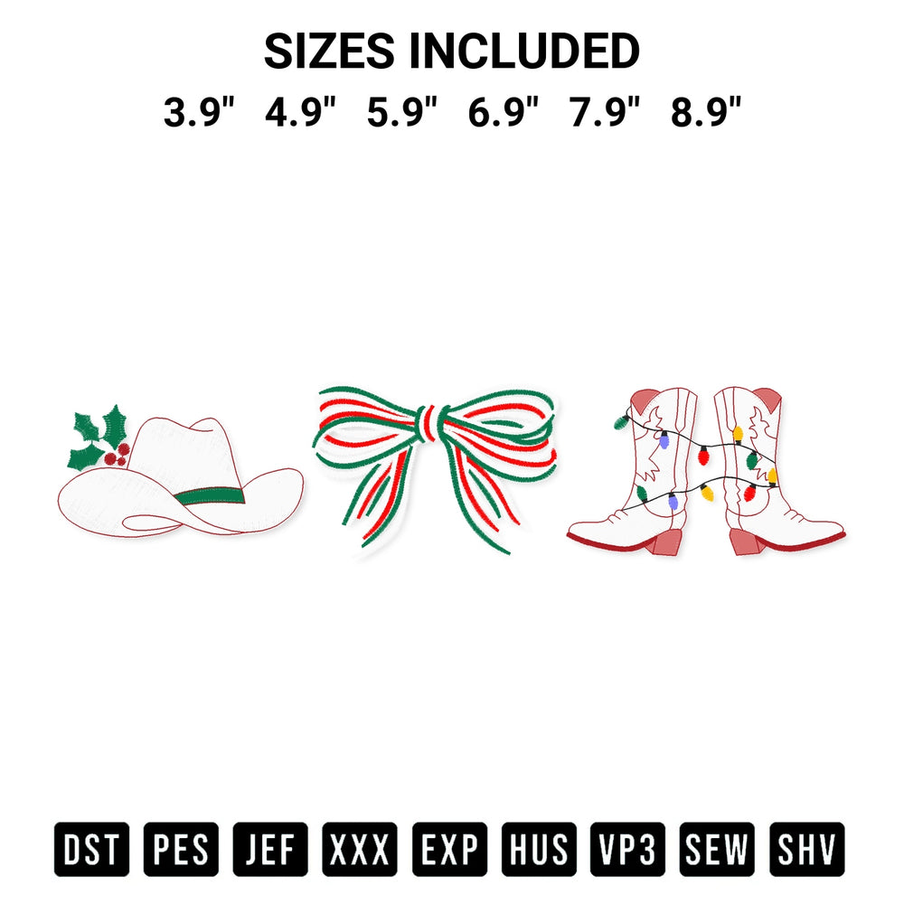Create amazing crafts with the Christmas Bow Boots Hat Embroidery Design embroidery file. High-quality digital download from Designspacks.com, perfect for beginners and pros. Available sizes: 3.9", 4.9", 5.9", 6.9", 7.9", 8.9".