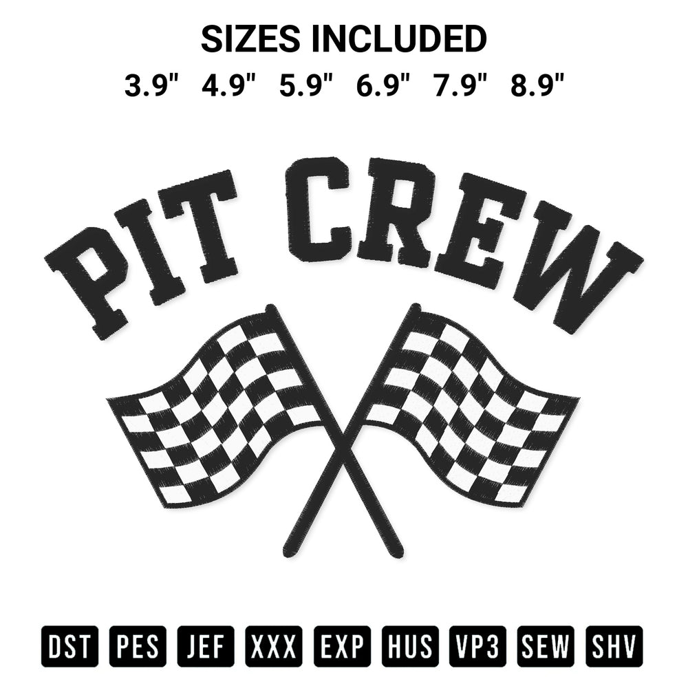 Stitch like a pro with the Pit Crew Race Flag Embroidery Design embroidery pattern from Designspacks.com. High-quality digital machine embroidery file. Available sizes: 3.9", 4.9", 5.9", 6.9", 7.9", 8.9".