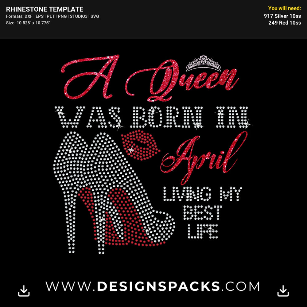 Queen Heels Lips Living Best Life Rhinestone Digital Template
