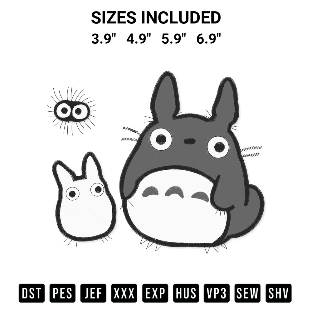 Discover the perfect addition to your crafting collection: Totoro Cute Embroidery Design embroidery file. Instantly available at Designspacks.com. Available sizes: 3.9", 4.9", 5.9", 6.9".