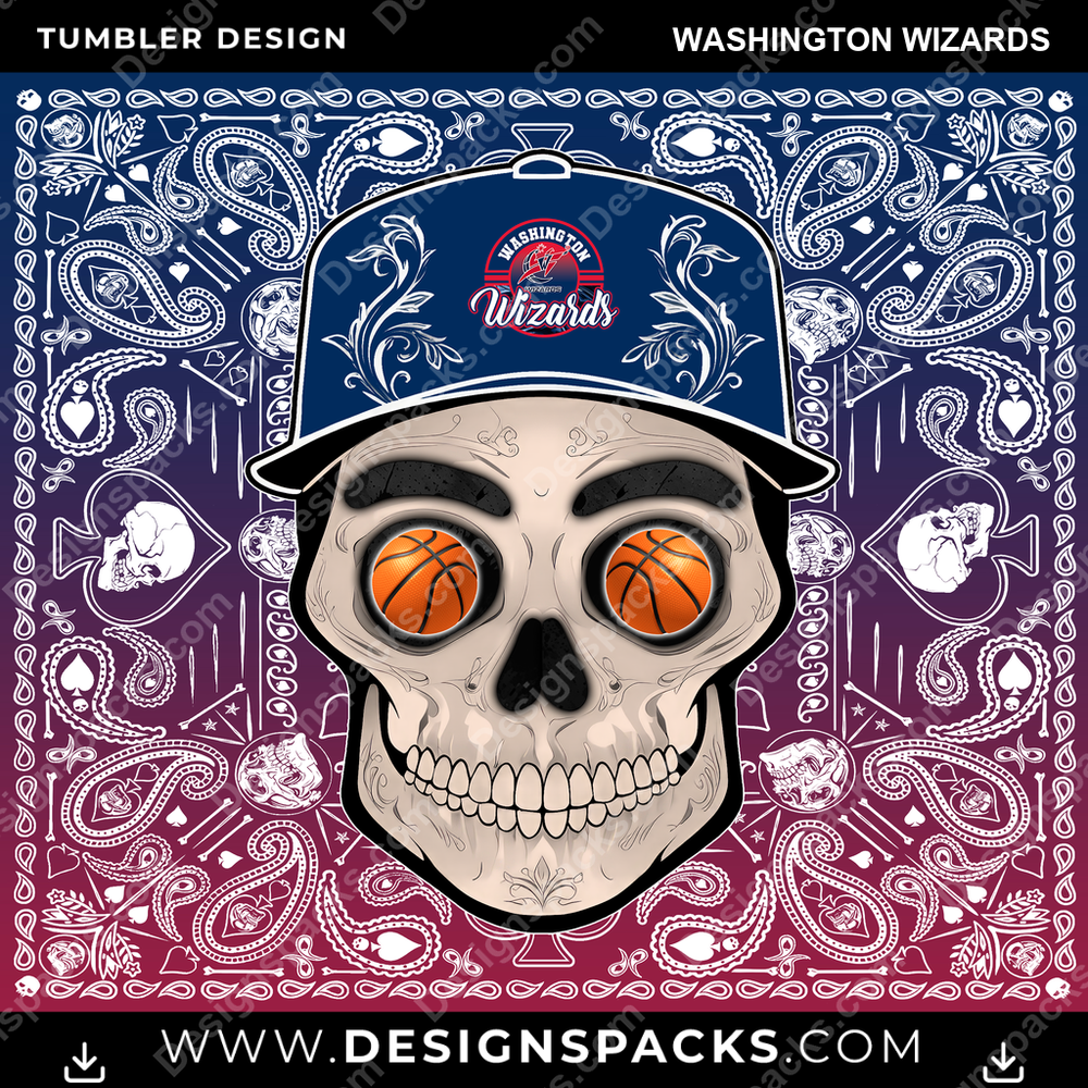 Basketball Skull Handkerchief Washington Wizards NBA Basketball Tumbler Digital Wrap Design Download
