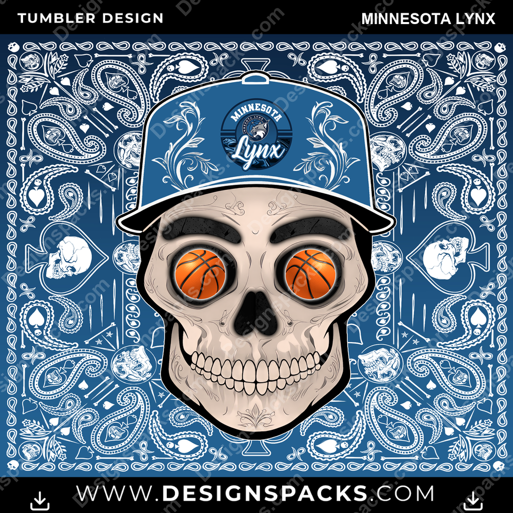 Basketball Skull Handkerchief Minnesota Lynx NBA Basketball Tumbler Digital Wrap Design Download