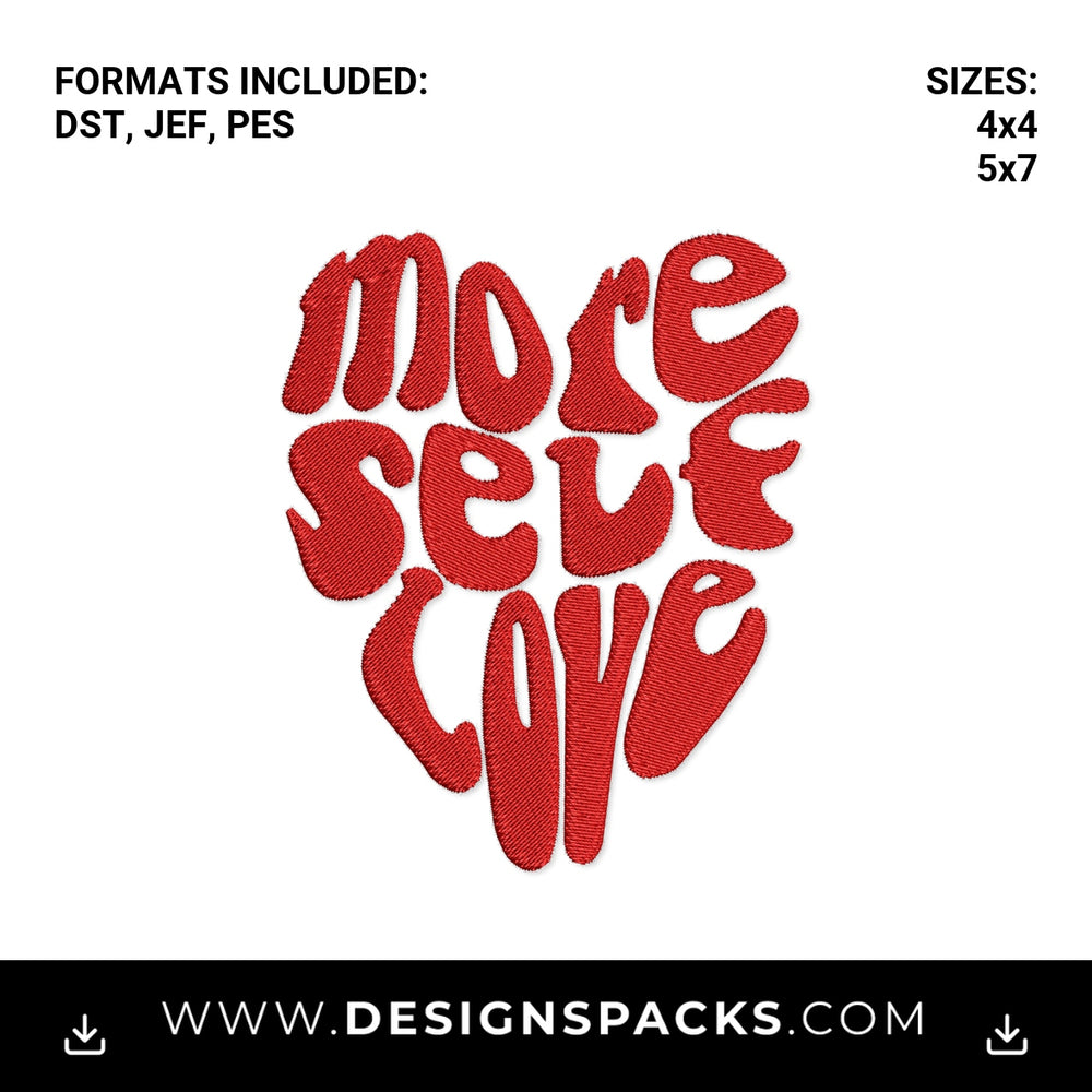 Retro More Self Love Heart Embroidery Design - Instant digital download pattern at Designspacks.com