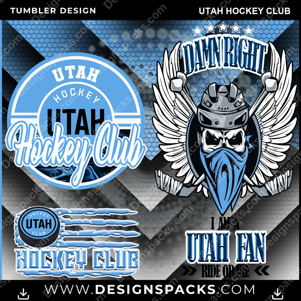 Hockey Skull Team Utah Club NHL Hockey Tumbler Digital Wrap Design Download