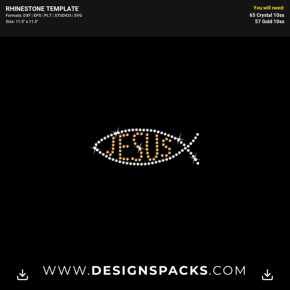 Fish Christian Symbol Rhinestone Digital Template