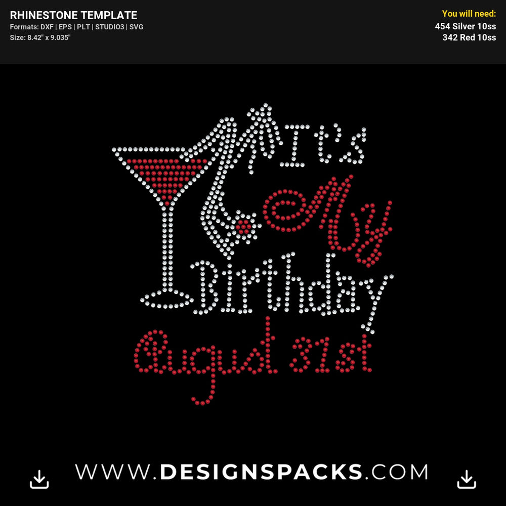 Its My Birthday Martini Glass Updated Rhinestone Digital Template